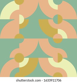 Geometric vector seamless pattern in retro style . Modern background with circles and semicircles inspired by midcentury design.