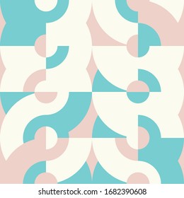 Geometric Vector Seamless Pattern In Retro Style . Modern Background With Circles And Semicircles Inspired By Midcentury Design.