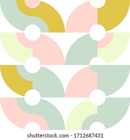 Geometric vector seamless pattern in retro style . Modern background with circles and semicircles inspired by midcentury design.