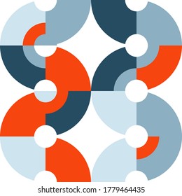 Geometric vector seamless pattern in retro style . Modern background with circles and semicircles inspired by midcentury design.