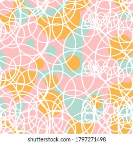 Geometric vector seamless pattern in retro style . Modern abstract background with circles or bubbles.
