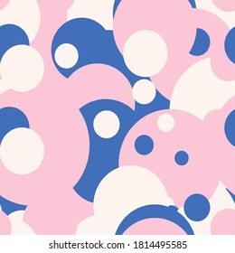 Geometric vector seamless pattern in retro style . Modern abstract background with circles or bubbles.