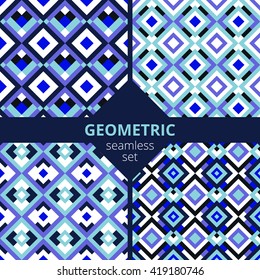 Geometric vector seamless pattern. Rhombus set. Modern stylish texture. Square blue abstract background