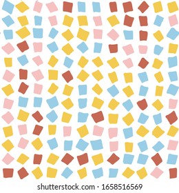 Geometric vector seamless pattern with simple shapes . Hand drawn colorful marker marks - squares and lines on white background.