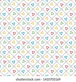 Geometric Vector Seamless Pattern with Triangel and Square Shapes. Modern Stylish Texture with Cheerful Design, Green, Yellow, Red, and Blue Colors.