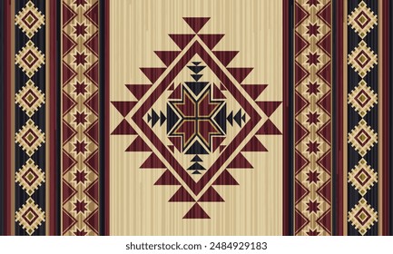 Vector geométrico sin patrón.ornamento. Estilo étnico de decoración suroccidental. Boho ornamento geométrico.manta, alfombra. Ilustración de alfombra tejida