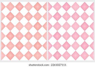 Geometric Vector Seamless Patterns. Pastel Pink and Light Coral Rhombus Isolated on a White Background. Diamond Ornament.  Abstract Repeatable Design with Pastel Color Caro Print ideal for Fabric.