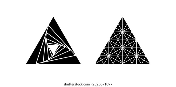 Geometric vector set with abstract triangles and modern icons, providing illustrations and shapes ideal for cutting edge design projects and visually striking concepts.