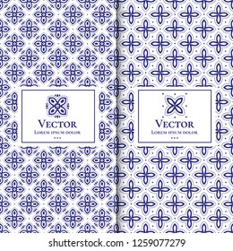 Geometric vector set of blue packaging design. Luxury vintage template with ornament. Great for invitation, flyer, menu, brochure, card, background, wallpaper, decoration.