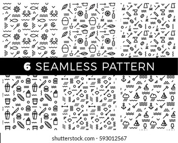 Geometric Vector set seamless pattern with black and white. Form a triangle, a line, a circle. Hipster fashion. Memphis style.