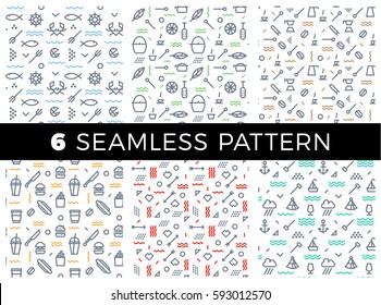 Geometric Vector set seamless pattern with colors light gray and white. Form a triangle, a line, a circle. Hipster fashion. Memphis style.