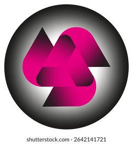 Geometric vector shape. Abstract pink figure. Symbolic triangle object. Circle gradient background.
