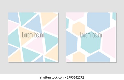 Geometric vector square card template. Two different designs. Blue, mint, yellow and pink colors