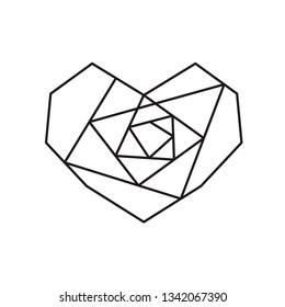 Geometric vector symbol heart rose shape frame with place for text. Love icon for greeting card or wedding, Valentines day, tattoo, print. Vector calligraphy illustration isolated on a white