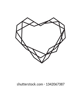 Geometric vector symbol heart shape frame with place for text. Love icon for greeting card or wedding, Valentines day, tattoo, print. Vector calligraphy illustration isolated on a white background