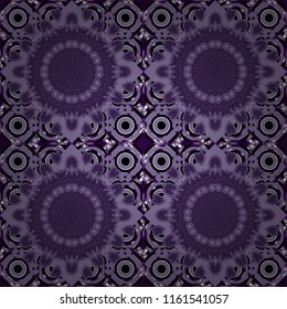 Geometric vector template. Abstract black, violet and gray seamless pattern with mesh of squares. Cute mosaic.