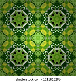 Geometric vector template. Abstract brown, yellow and orange seamless pattern with mesh of squares. Cute mosaic.