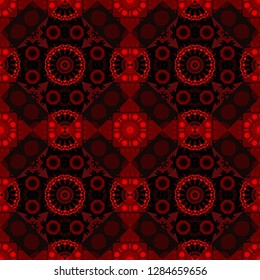 Geometric vector template. Abstract brown, black and red seamless pattern with mesh of squares. Cute mosaic.