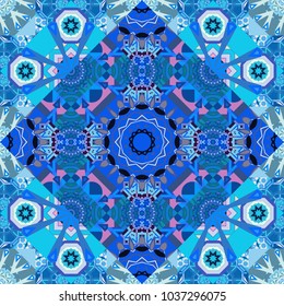 Geometric vector template. Abstract gray, blue and violet seamless pattern with mesh of squares. Cute mosaic.