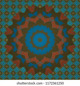 Geometric vector template. Abstract green, blue and orange seamless pattern with mesh of squares. Cute mosaic.