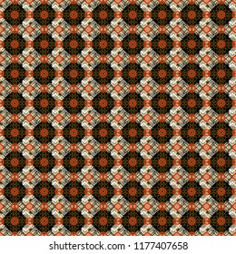 Geometric vector template. Abstract orange, gray and black seamless pattern with mesh of squares. Cute mosaic.