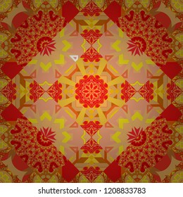 Geometric vector template. Abstract yellow, red and orange with mesh of squares. Cute mosaic.