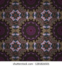 Geometric vector template. Cute mosaic. Abstract gray, brown and black seamless pattern with mesh of squares.