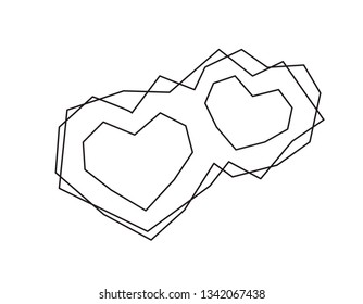 Geometric vector two black heart shape frames with place for text. Love icon for greeting card or wedding, Valentines day, tattoo, print. Vector calligraphy illustration isolated on a white background