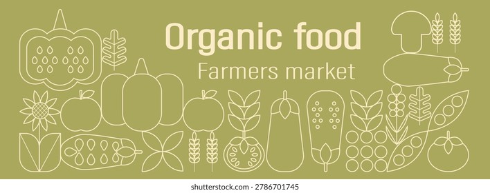Geometric vegetable pattern in minimalist Bauhaus style. Geometric line drawing. Abstract print background with simple shapes for vegetable shop, food packaging.