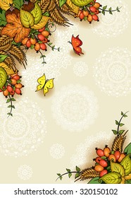 Geometric vertical floral autumn background with butterflies-transparency blending effects and gradient mesh-EPS 10