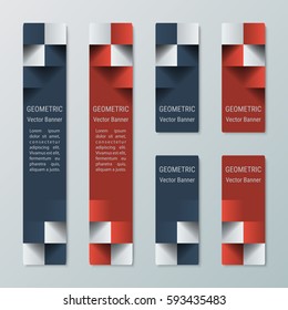 Geometric vertical high and medium narrow rectangular banners with 3d effect for a business website. Five banners advertising templates