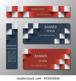 Geometric vertical and horizontal rectangular banners of varying width with the 3D effect for a business website. Four banners advertising templates