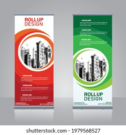 Geometric Vertical roll up, pull up, x banner template billboard, banner stand or flag design layout. modern abstract design.