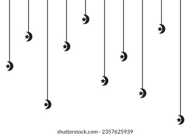 Geometric of vertical stripe pattern vector. Design lines with stars moon black on white background. Design print for illustration, textile, texture, wallpaper, background. Set 21