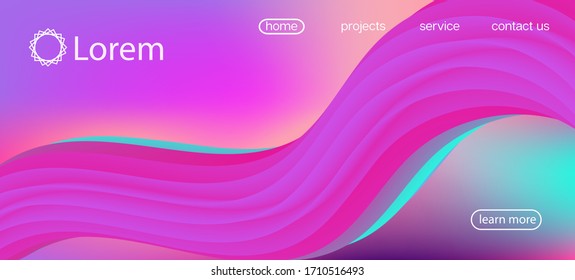 Geometric Vibrant Gradient Overlay. Landing Page, Pink, Purple Background. 3d Fluid Vivid Vector Background. Dynamic Motion Modern Wave. Neon Color Website Design. Funky Liquid Shape Banner.