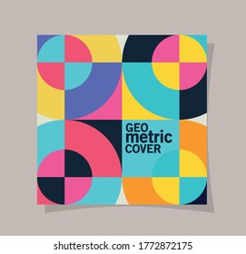 geometric vintage cover and multicolored frame design, shape and figure theme Vector illustration