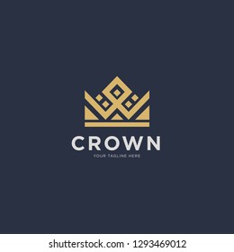Plantilla vectorial de diseño de logotipo abstracto creativo de cosecha geométrica. Símbolo de concepto de Royal King Queen con el logotipo de la corona de época Símbolo de concepto de logotipo Icono de concepto de logotipo. - Vector 