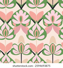 Geometric vintage floral pattern in the style of the 60s, 70s.

