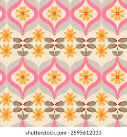 Geometric vintage floral pattern in the style of the 60s, 70s.
