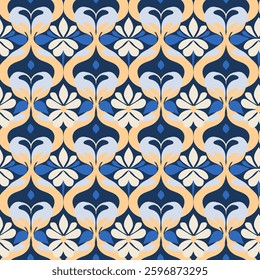Geometric vintage floral pattern in the style of the 60s, 70s.