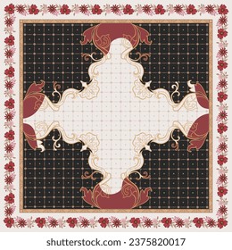 geometric vintage and flower scarf design 086