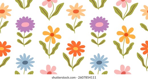 Geometric vintage flower vector pattern