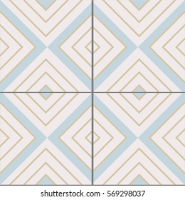 Geometric vintage patter. Tiles for wall and floor. Modern decor of the traditional encaustic technique. Ceramic decorative tiles. 