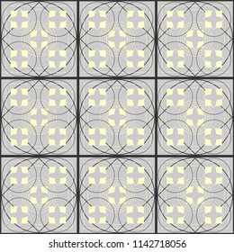 Geometric vintage seamless pattern tile in grey, dark grey and primrose colors