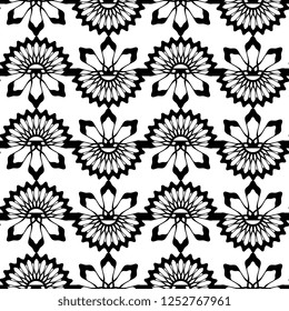 Geometric vintage seamless pattern vector illustration with monochrome colors. Black and white background geometrical abstract for wall wrapping and fashion textile print.