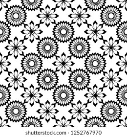 Geometric vintage seamless pattern vector illustration with monochrome colors. Black and white background geometrical abstract for wall wrapping and fashion textile print.