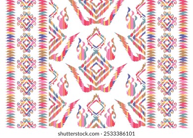 Projeto de arte vetorial de textura vintage geométrica. Têxtil moda linhas ikat padrão sem costura e tecido batik "Este conteúdo foi criado usando ferramentas de desenho vetorial e software não por AI"