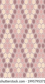Geometric vintage wallpaper in pink, purple, light yellow colors. Abstract seamless vector pattern. Diagonal grid, diamond cell. Design for textile, wrapping, decorative background. Ethnic motif.