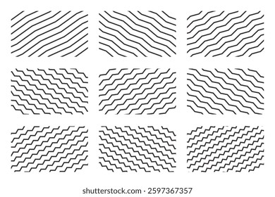Geometric vintage Zigzag Waves Lines patterns set collections. Border Doodle design illustration.