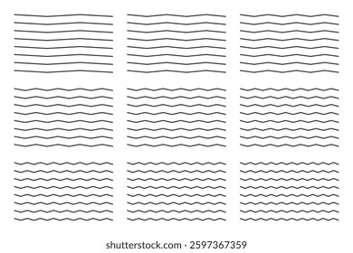 Geometric vintage Zigzag Waves Lines patterns set collections. Border Doodle design illustration.